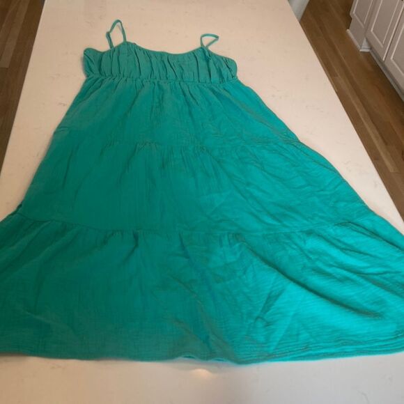 Rails 100% Organic Cotton Gauze Teal Blue Green Tiered Cami Maxi Blakely Dress L - Picture 5 of 9